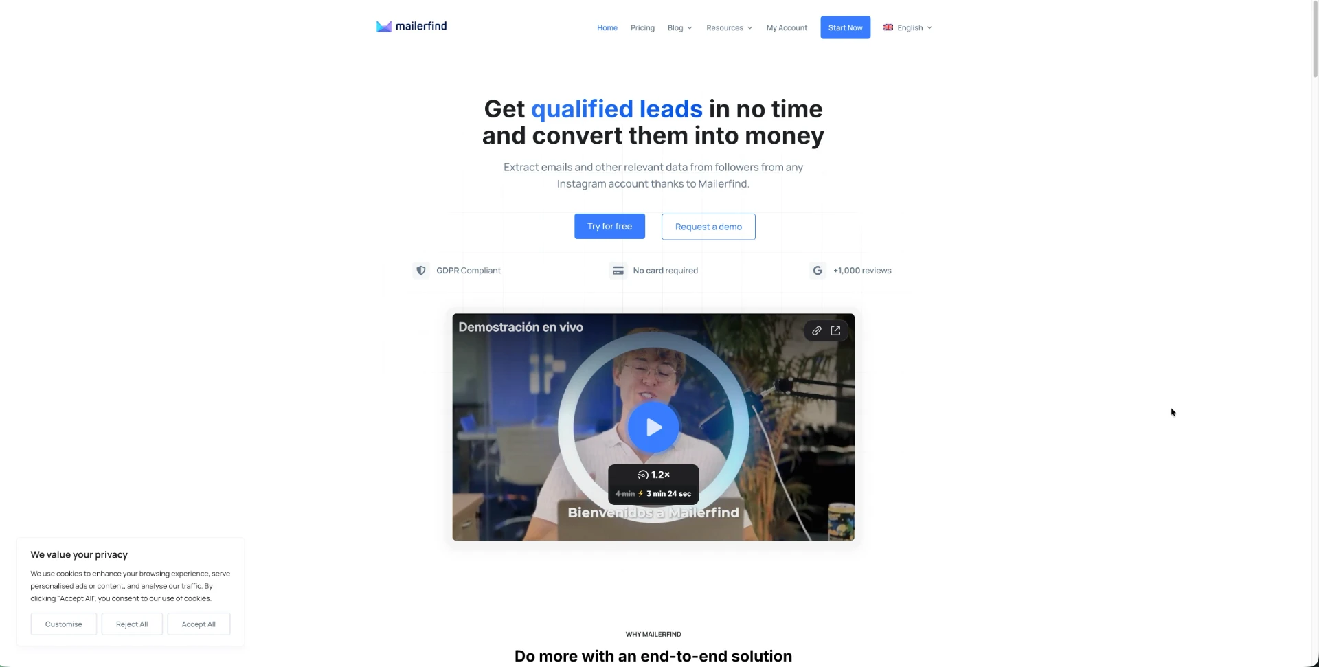 Captura de la web MailerFind