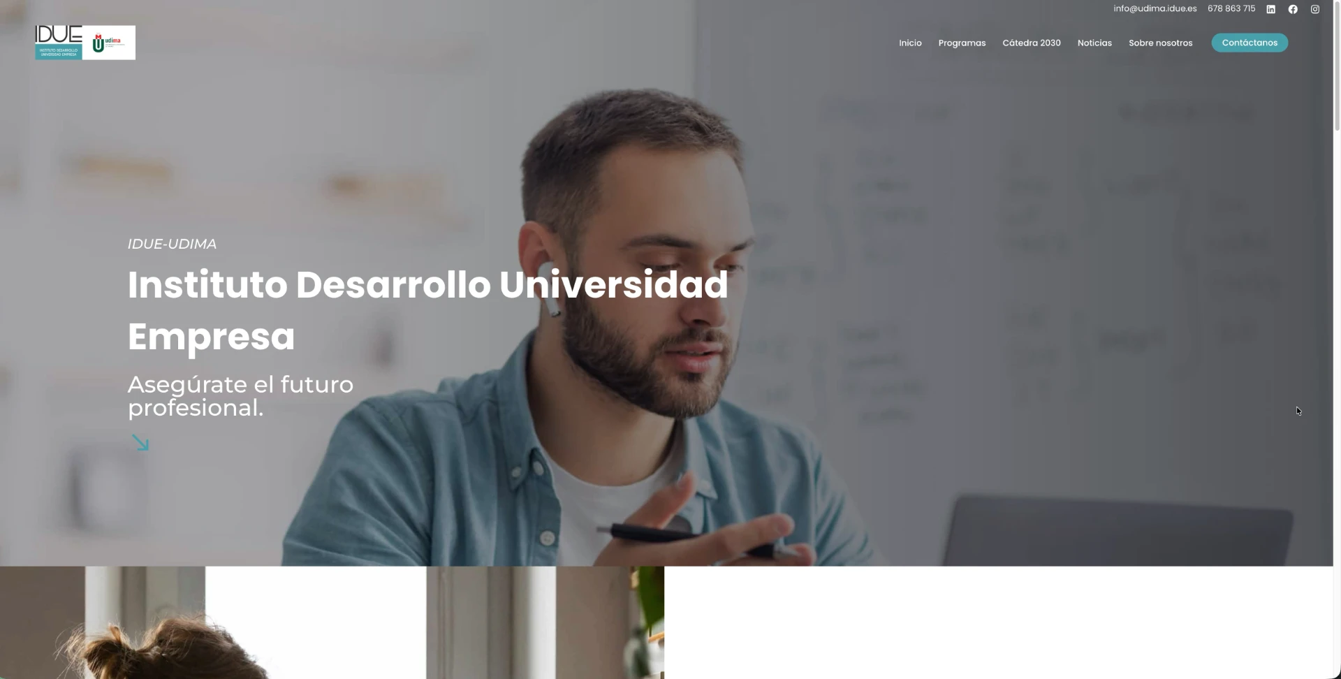 Captura de la web UDIMA · IDUE